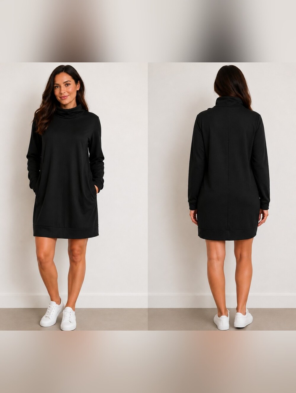 Sporty Fabletics Sweatshirt Dress Black Stretch Pockets High Neck Size L #1021